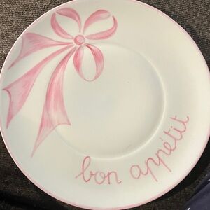 Limoges Pink Ribbon Bon Appétit Cake Plate perfect Gender Reveal Vintage, signed